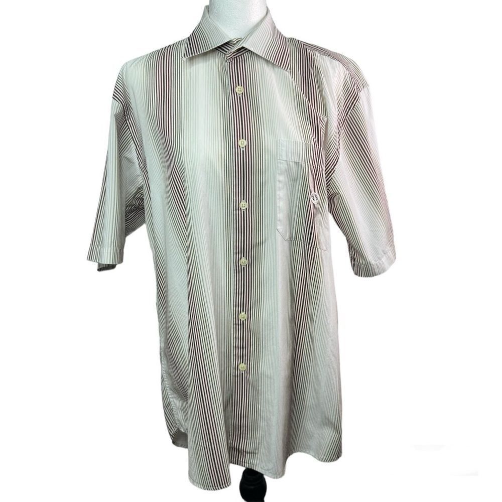 Oscar de la Renta Short Sleeve White/Striped Button Up Dress Men’s Shirt  Sz L